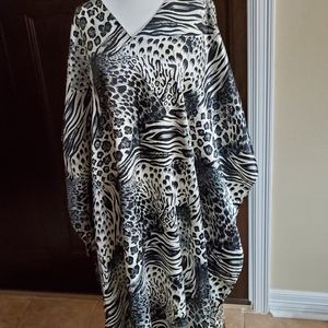 White Tiger Print Caftan House Dress
